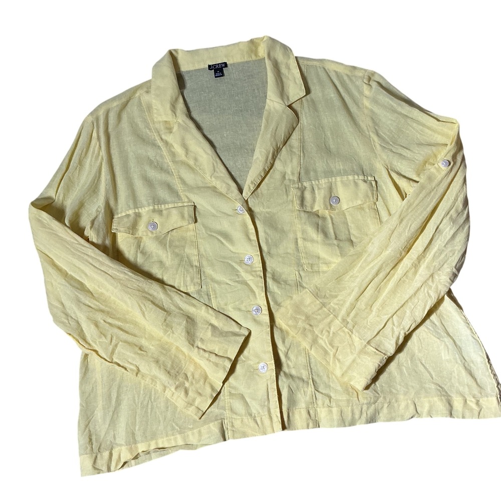 J.Crew Linen‎ Blend Sustainable Shirt Womens 14 Yellow Coastal Utility CA600 Top